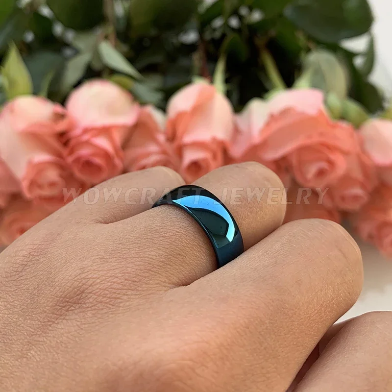 Blue Tungsten Carbide Rings for Women Wedding Band Polished Finish Ring Comfort fit