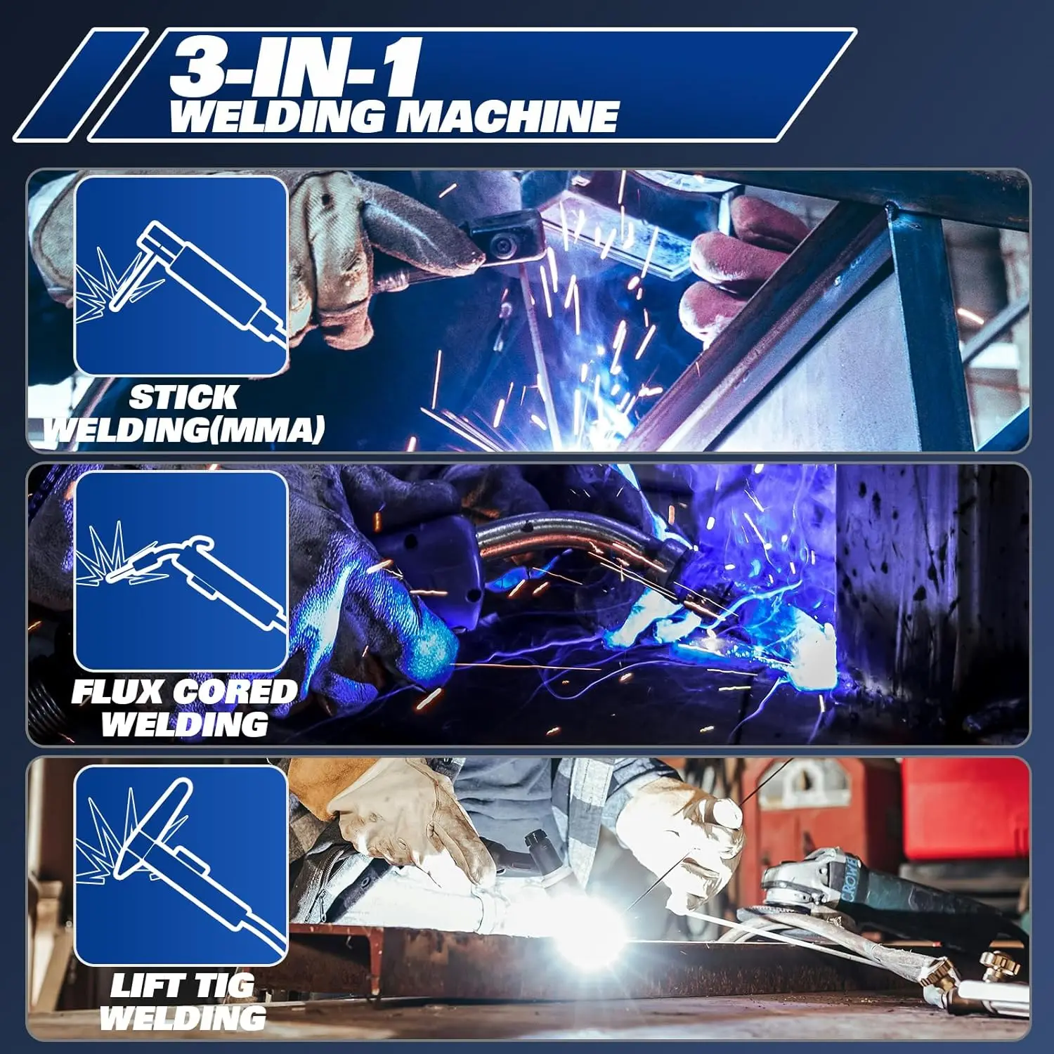 135A 3-in-1 IGBT Inverter Welder, 110V MIG/TIG/Stick Machine with Synergic Control, LED Display & Full Kit