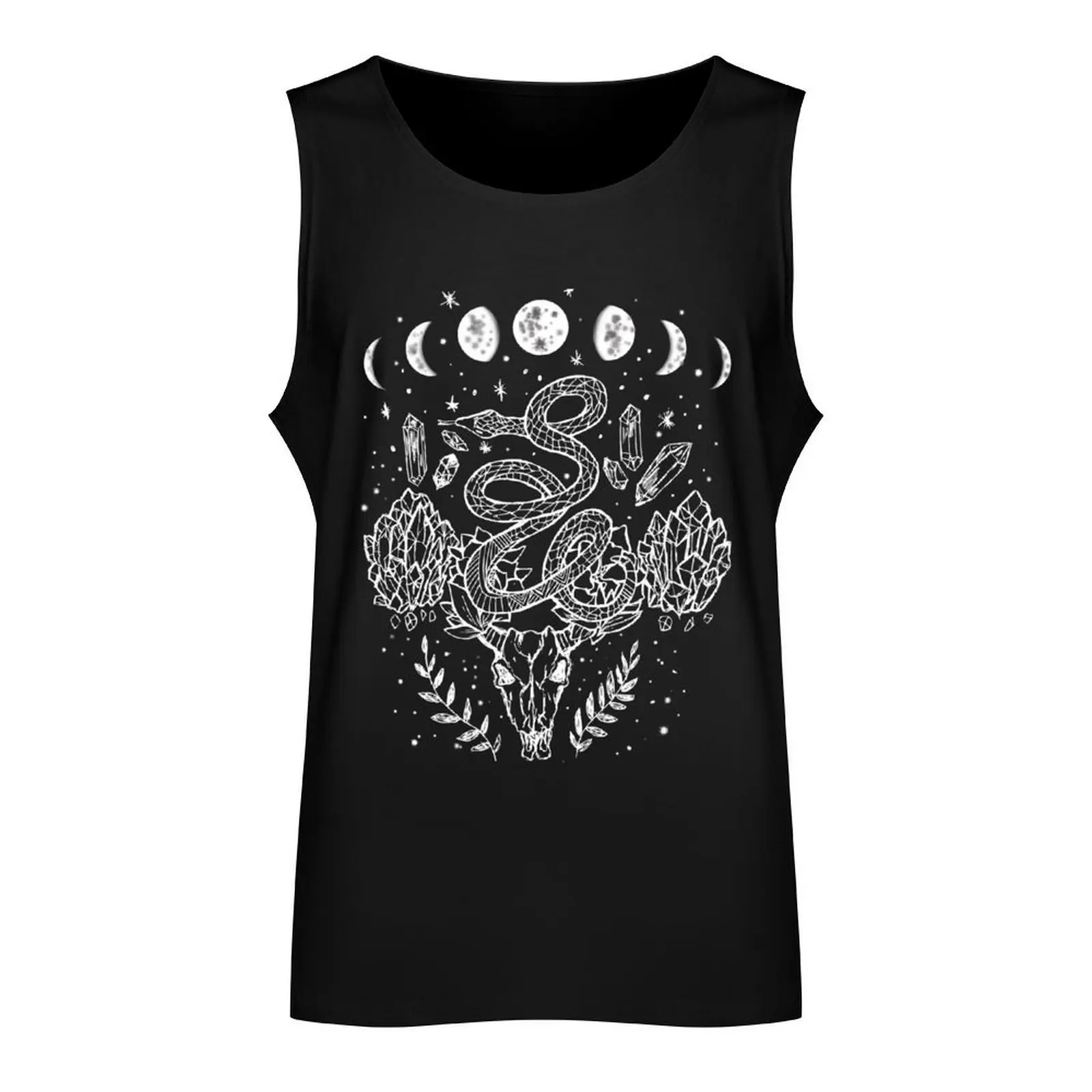 Moon Phases, Snakes, And Crystals Witchy Design Tank Top Men's cotton t-shirt Top summer basketball