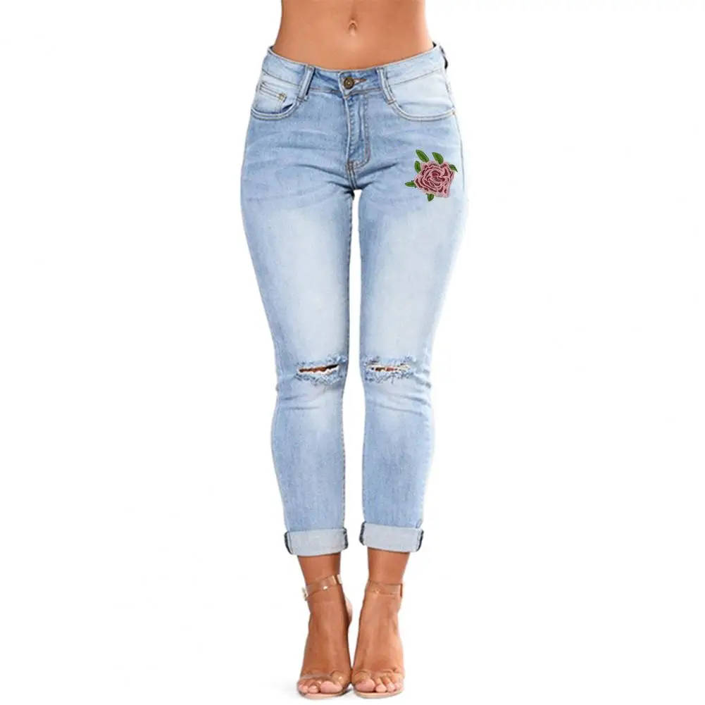 Women Ripped Hole Jeans Spring High Waist Stretch Skinny Butt Lifting Distressed Denim Female Pencil Pants Slim Trousers