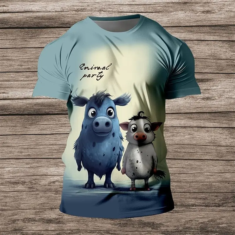 Camiseta divertida con estampado de animales en 3D para hombre, Tops informales de manga corta con cuello redondo, ropa holgada