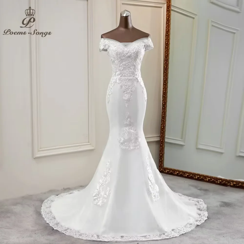 

Customized Mermaid wedding dress Boat Neck vestidos de novia elegant wedding gowns lace bride dress marriage robe de mariee