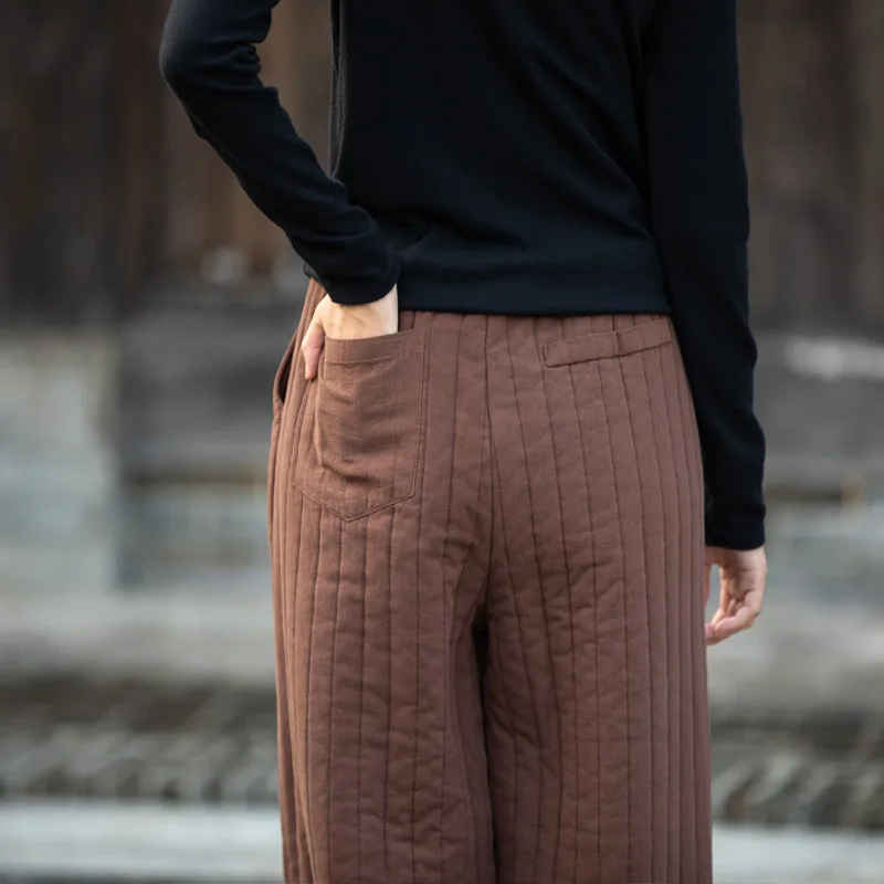 2025 acolchoado calças casuais femininas novo inverno cor sólida solta para baixo algodão calça feminina grosso quente longo calças retas