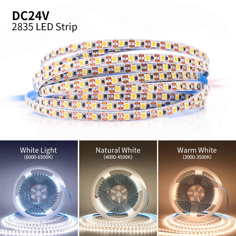 5mm 8mm PCB 2835 LED Strip With 24V Warm White/Natural White/White Light 120 LEDs/m Suitable For Home Lighting 10m/Piece