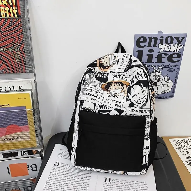 Vintage Anime One Piece Wanted Poster Backpack Large Oxford Student Schoolbag Teen Casual Travel Rucksack Laptop Bookbag Cute