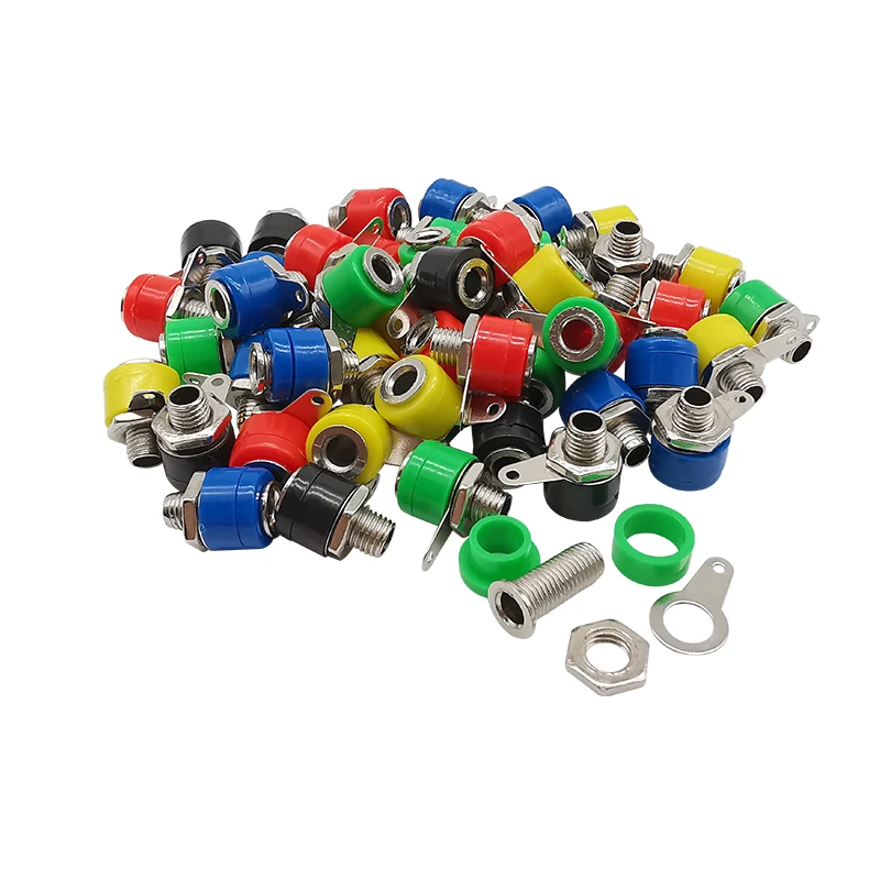 50Pcs/lot 4mm Binding Post Banana Test Connector 4mm Banana Female Socket Plug Terminals DIY Adapter Red Black Green Yellow Blue