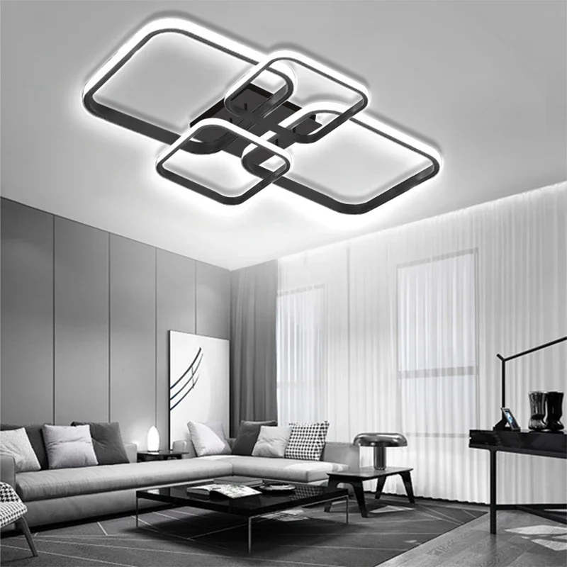 Nowoczesna lampa sufitowa LED 4-pierścieniowa czarna biała lampa dekoracyjna do sypialni salon restauracja hotel oświetlenie wewnętrzne Led połysk