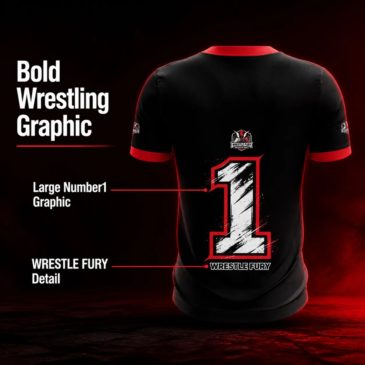 Men's Wrestling Sportswear Red Ring Neck Round Neck Quick Drying Breathable No.1 Double Printed Sports T-shirt