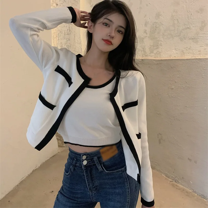 Women's Top One Size Cardigan Sweaters for Women Color Block Crewneck