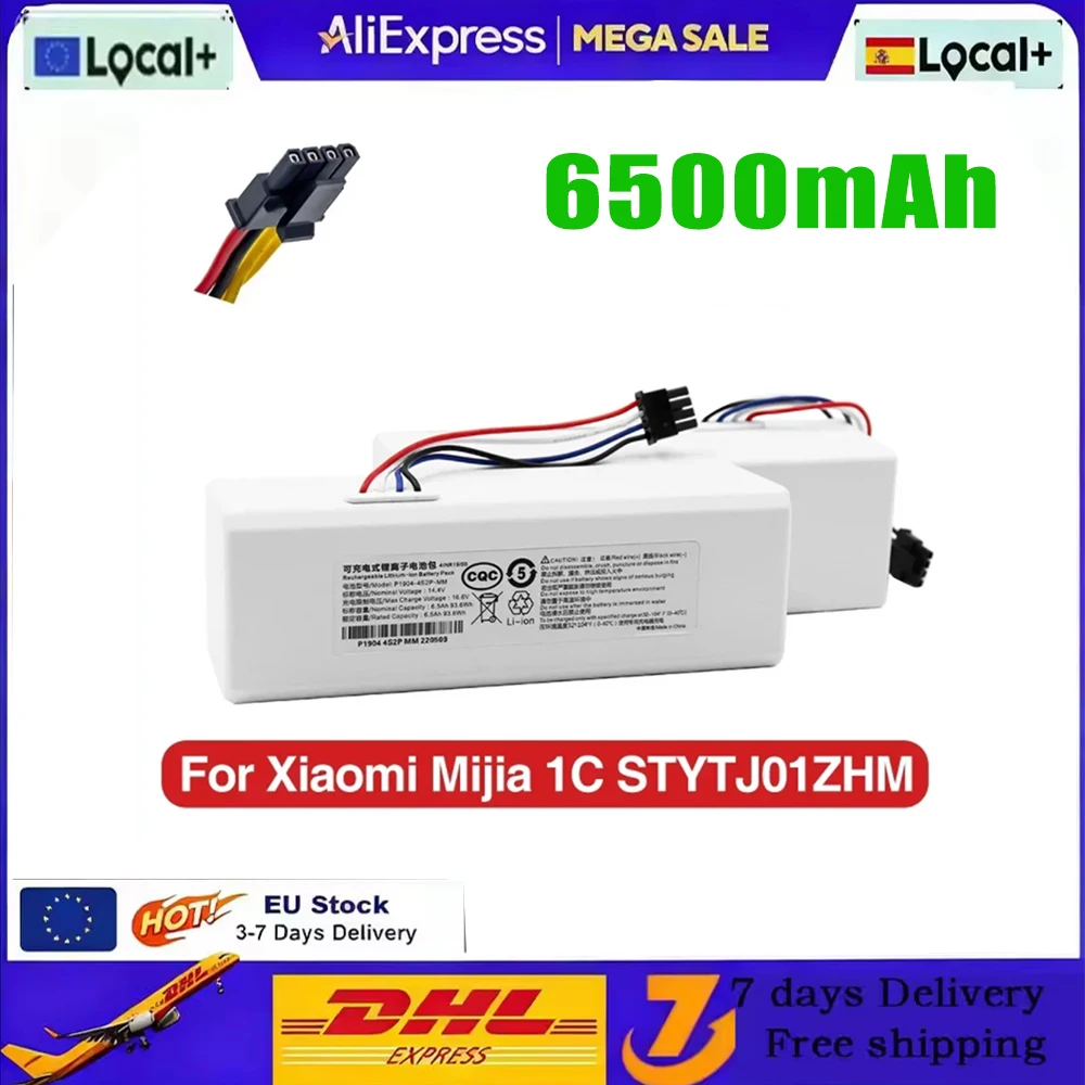 Nuova batteria 14,4 V 5600 mAh P1904-4S1P-MM per aspirapolvere robot Xiaomi Mijia 1C STYTJ01ZHM, accessori e ricambi originali.