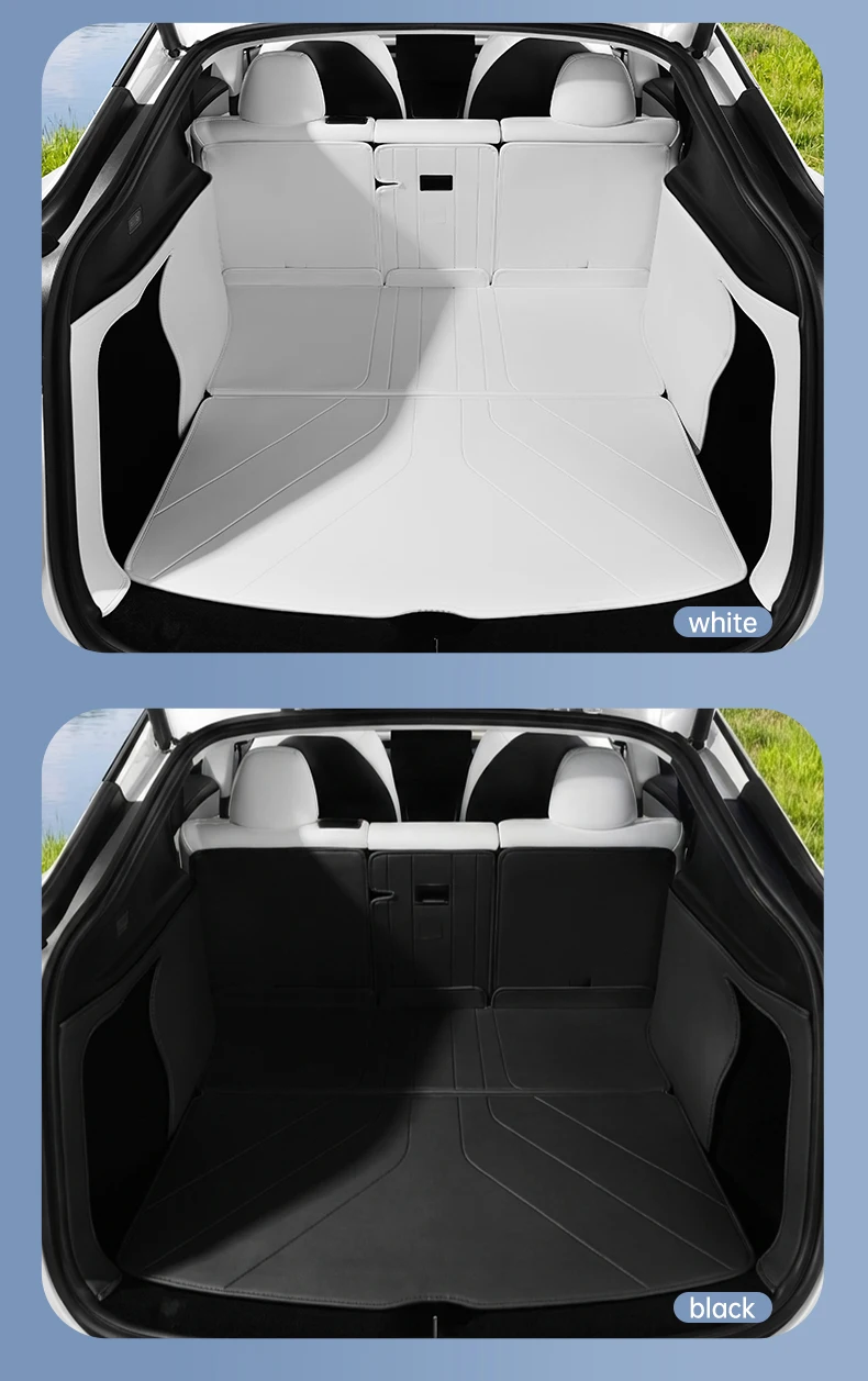 YZ Für Tesla Model Y Kofferraummatte Juniper 2025 2026 Vollflächige Leder-Kofferraummatte Laderaumauskleidung Kofferraumschutz Zubehör – Detail 23