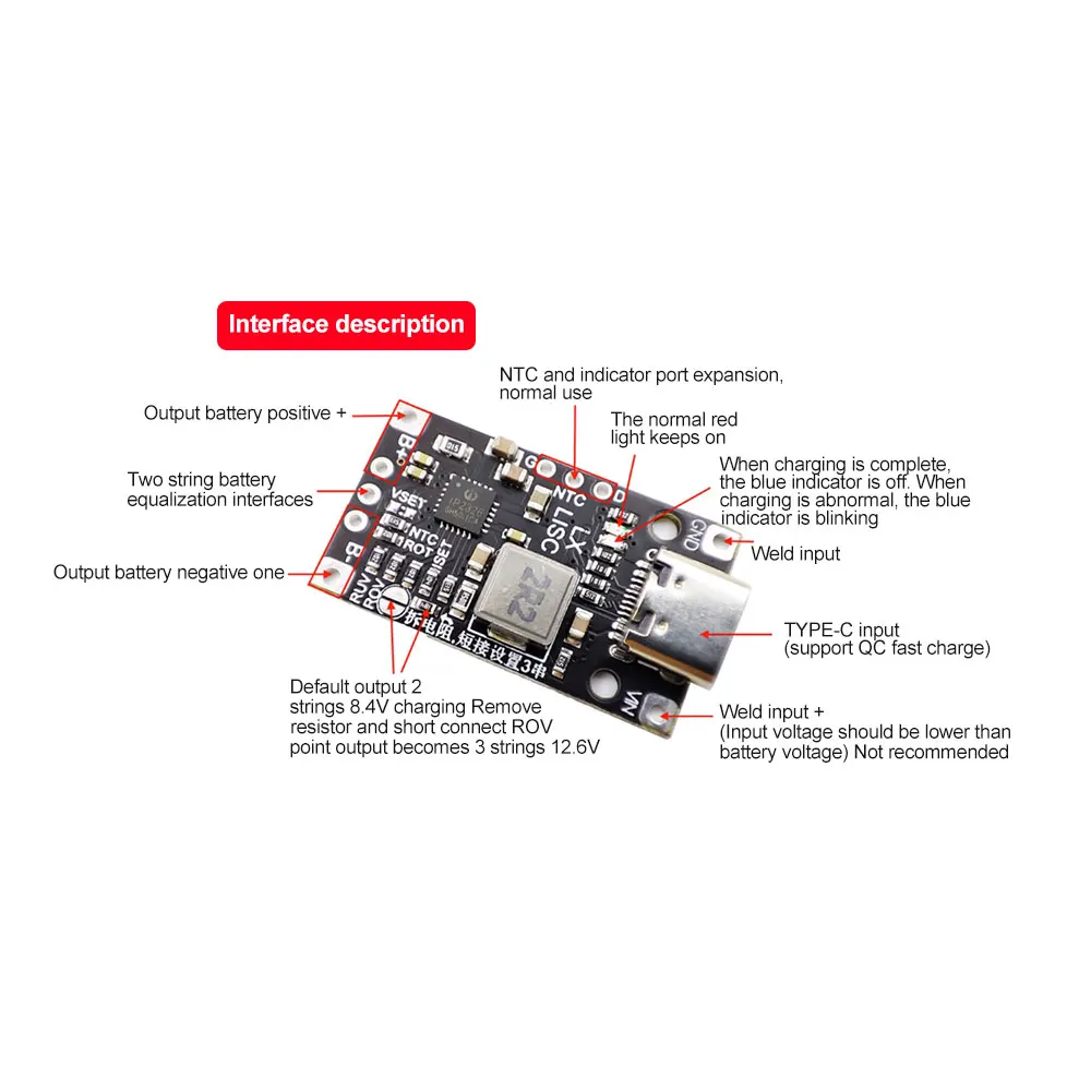 Battery Charger Module Type-C 3.7V Charge Discharge Integrated Step Up Module 18650 Lithium Li-ion Battery Charger Module