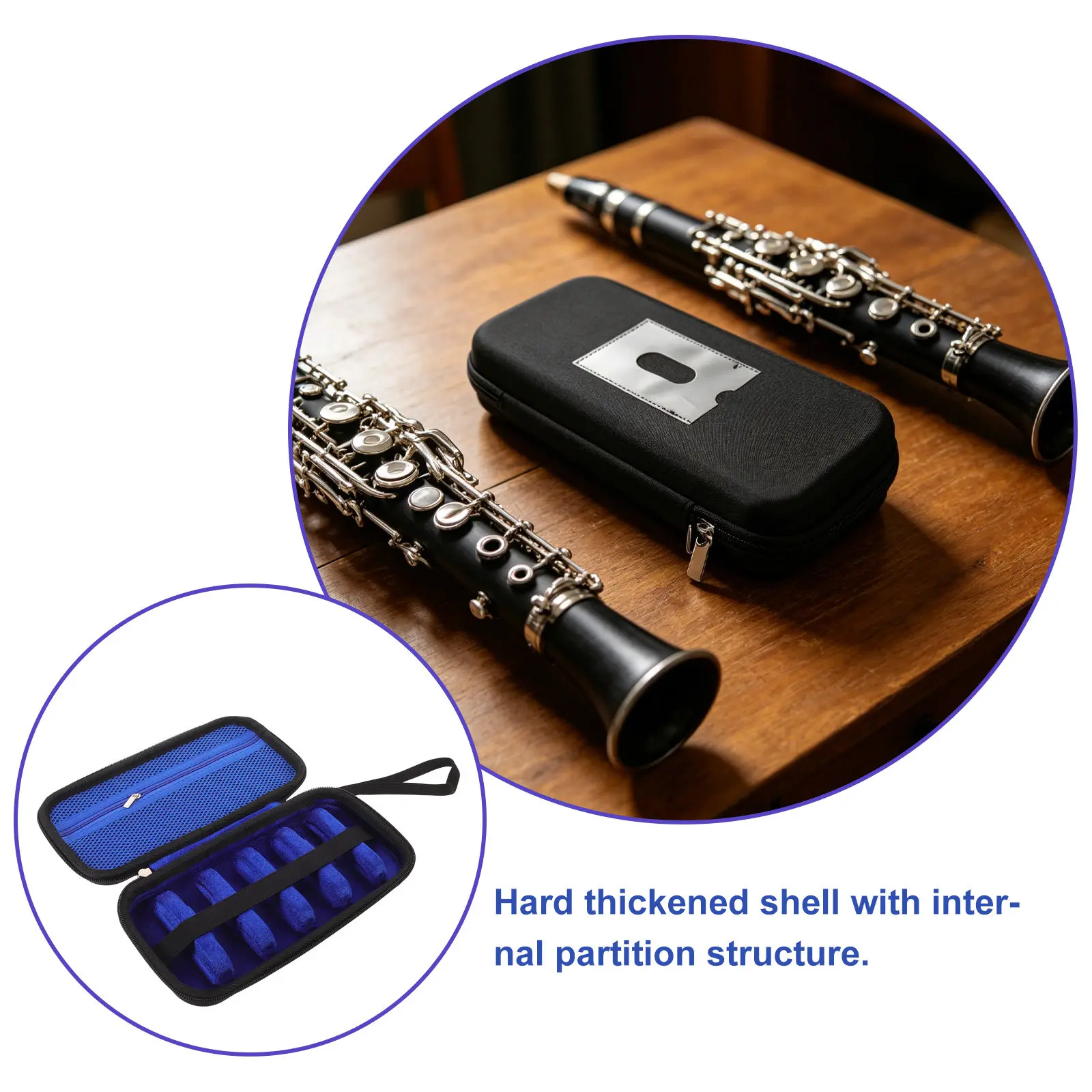 6-Piece Clarinet Saxophone Mouthpiece Box Thickened Hard Shell Zipper Protective Case Organizer Bass Clarinet Woodwind Storage