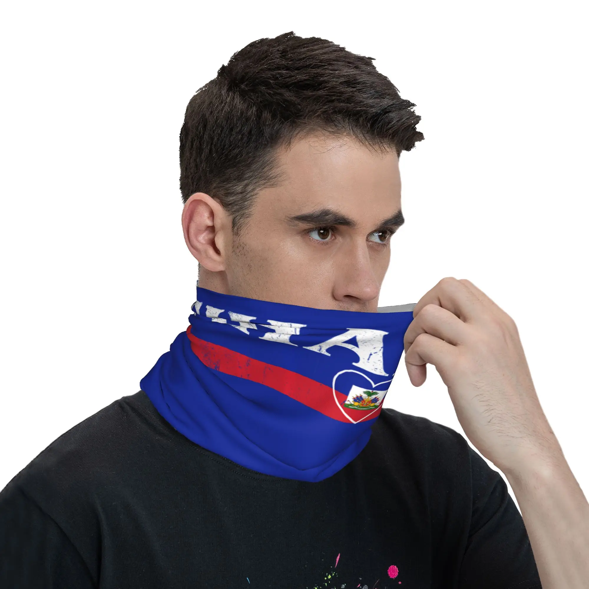 Heart Haiti Haitian Flag Haiti Flag Bandana  Fashion Bicycle Mask Camping Anti-UV Balaclava Graphic Soft Warm Tactical Mask view 6