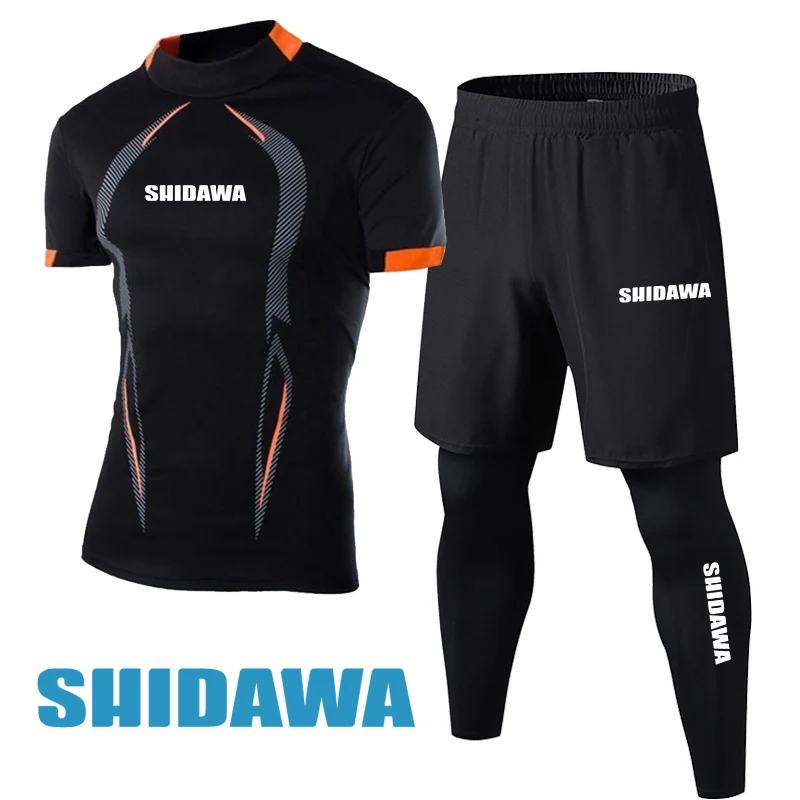 Shidawa Fishing Fake Two Pieces Pants Men Summer Breathable Short Sleeve Fishing Set Outdoor Quick-drying Sports Fitness Clothes