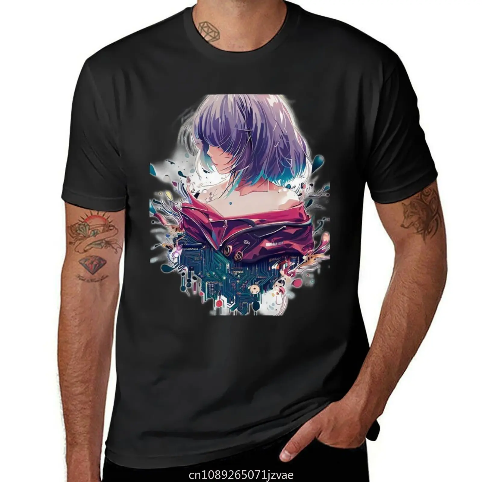 motherboard anime styled purple girl hair T-shirt plus size tops graphics men t shirt