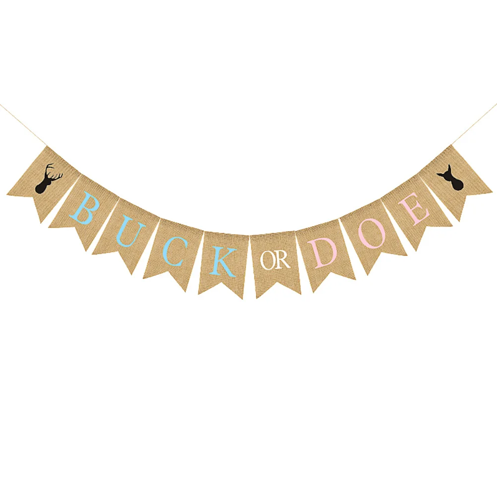 

1pc Swallowtail Linen Banner Buck Or Doe Baby Shower Decor Party Bunting Flag Decoration Supplies For Newborn Celebration