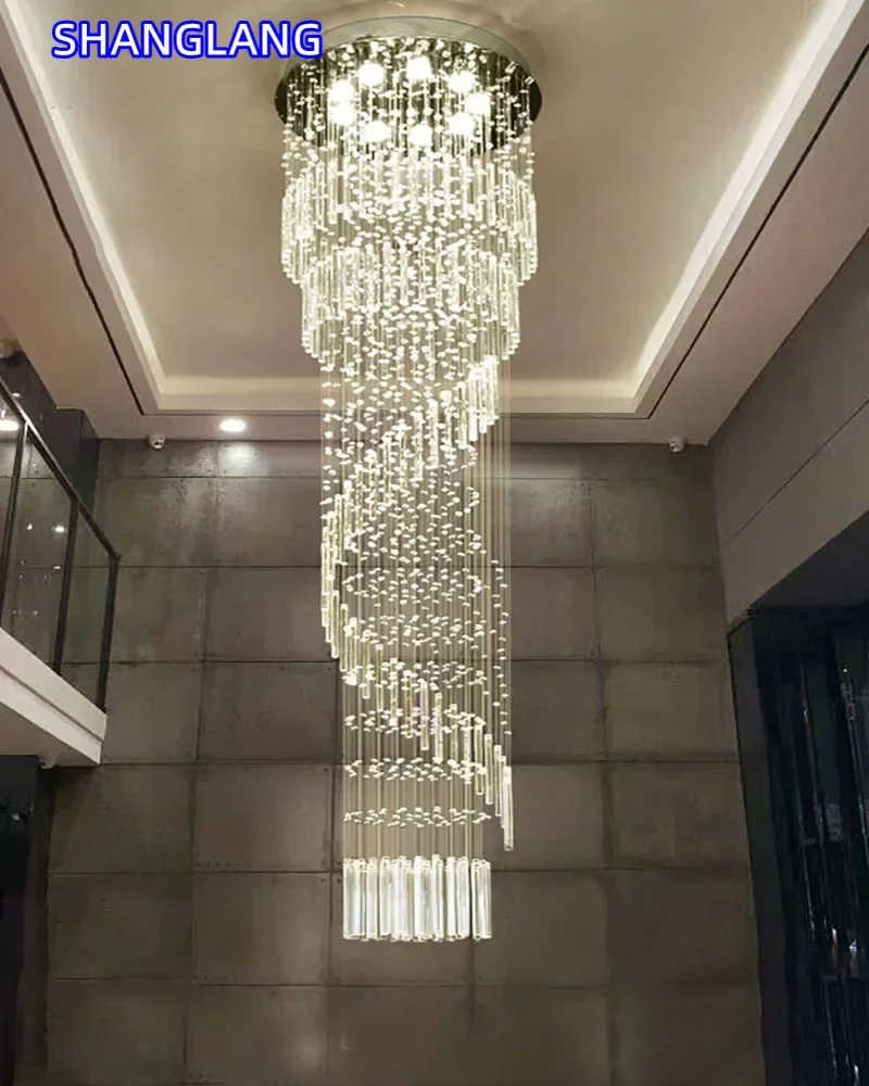 K9 Crystal Chandelier Luxury Modern Led Pendant Lights Staircase Long Spiral Ladder Home Decoration Home Hanging Lustre Fixture