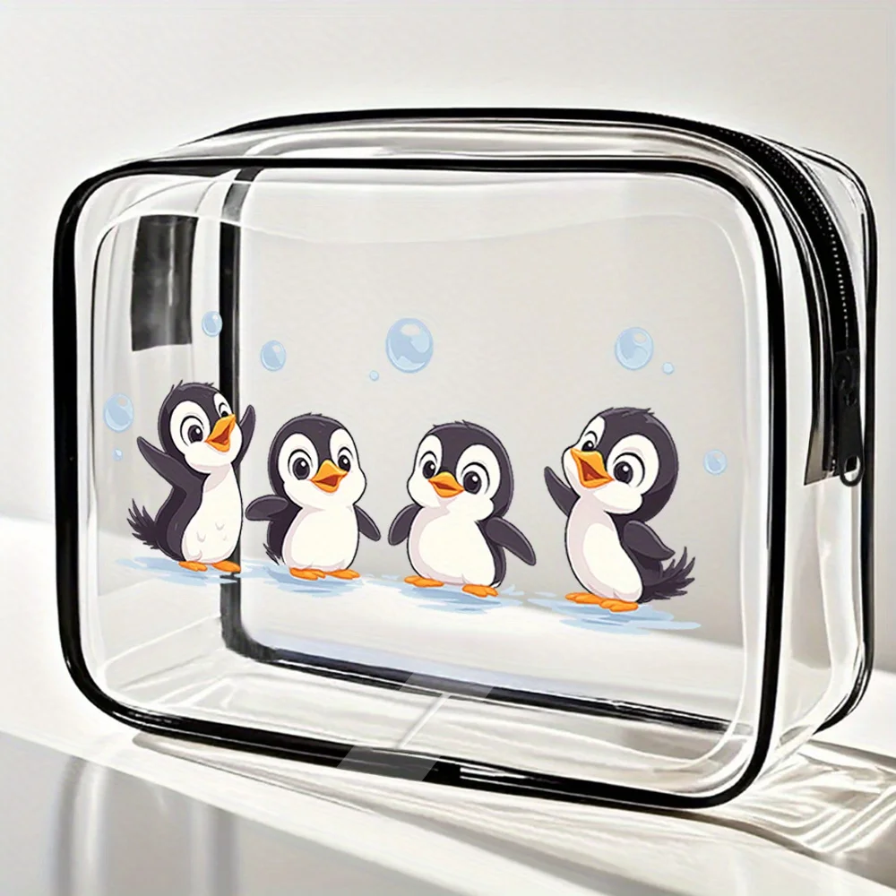 Clear Penguin design cosmetic bag.