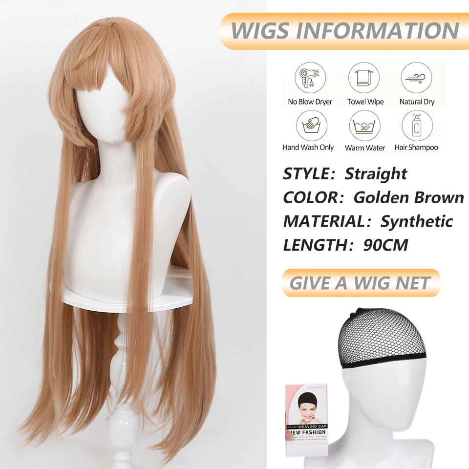 Game Genshin Impact Sandrone Cosplay Wig 90CM Long Golden Brown Synthetic Wig for Women Heat Resistant Role playing Costumes Wig