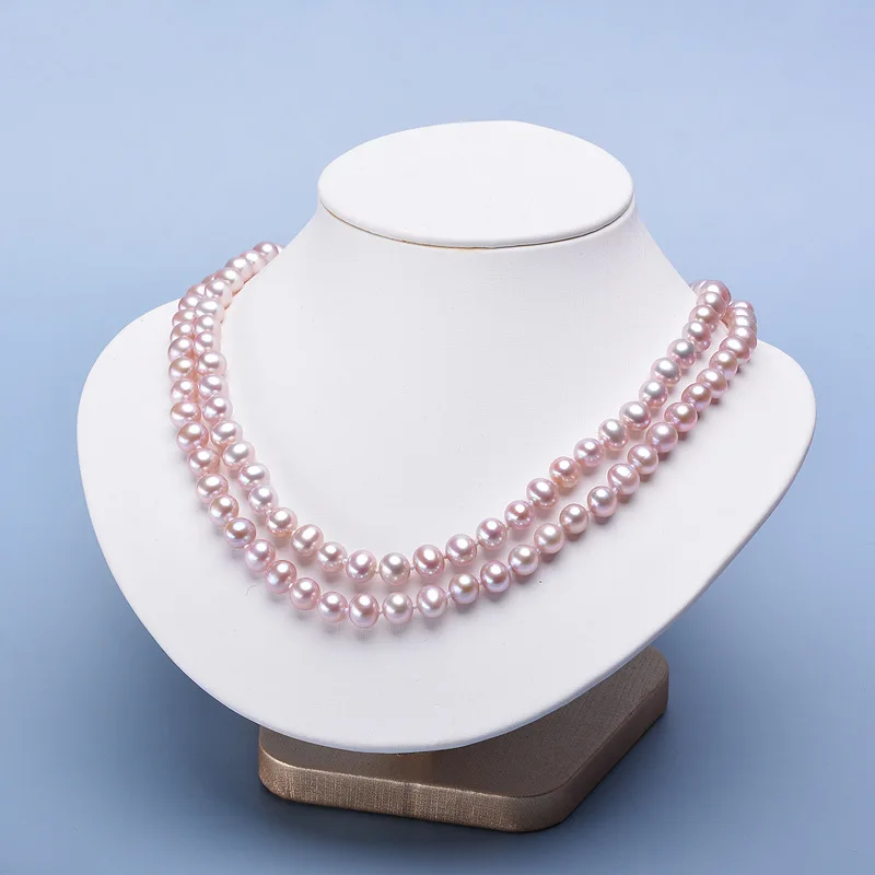 Natural Freshwater Pearl Necklace,7‑8mm Near‑Round Pearls,8‑Shape Clasp,Multi‑Wear 1‑Layer or 2‑Layer, Elegant Daily Jewelry