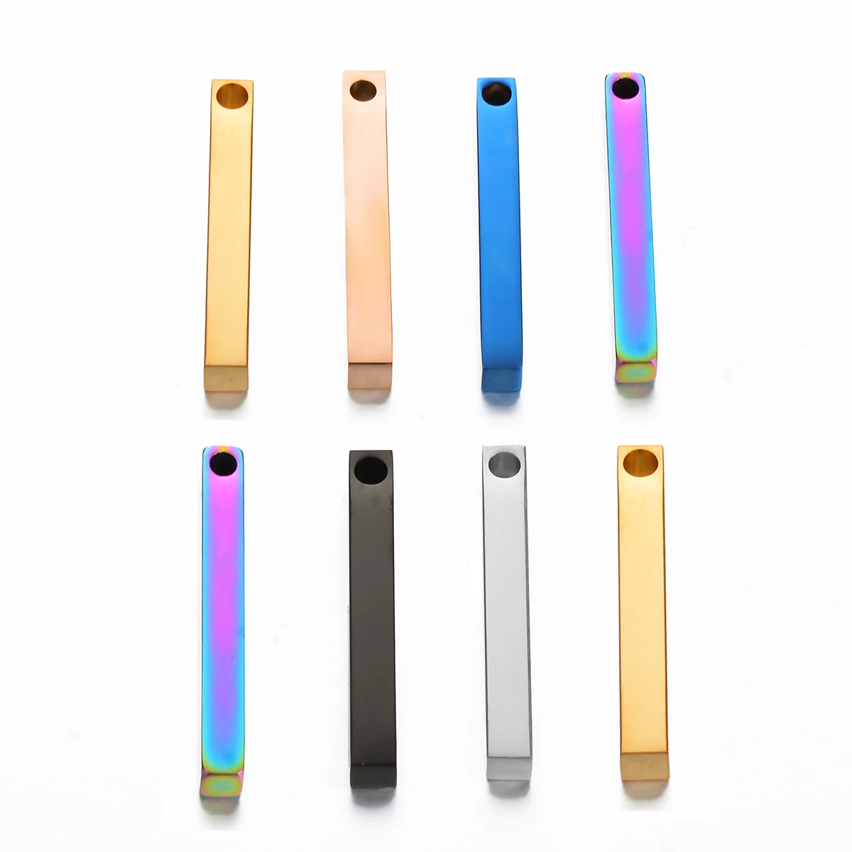 5Pcs/lot Stainless Steel Mirror Polished Square Vertical Strip Bar Charm Pendants For DIY Custom Logo Name Jewelry