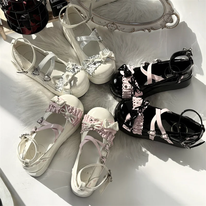 Original Japanese Mine Lolita Platform Shoes Autumn Sweet Girl Elegant Cute Bow Tea Party Mary Jane Shoes Women's Cos High Heels