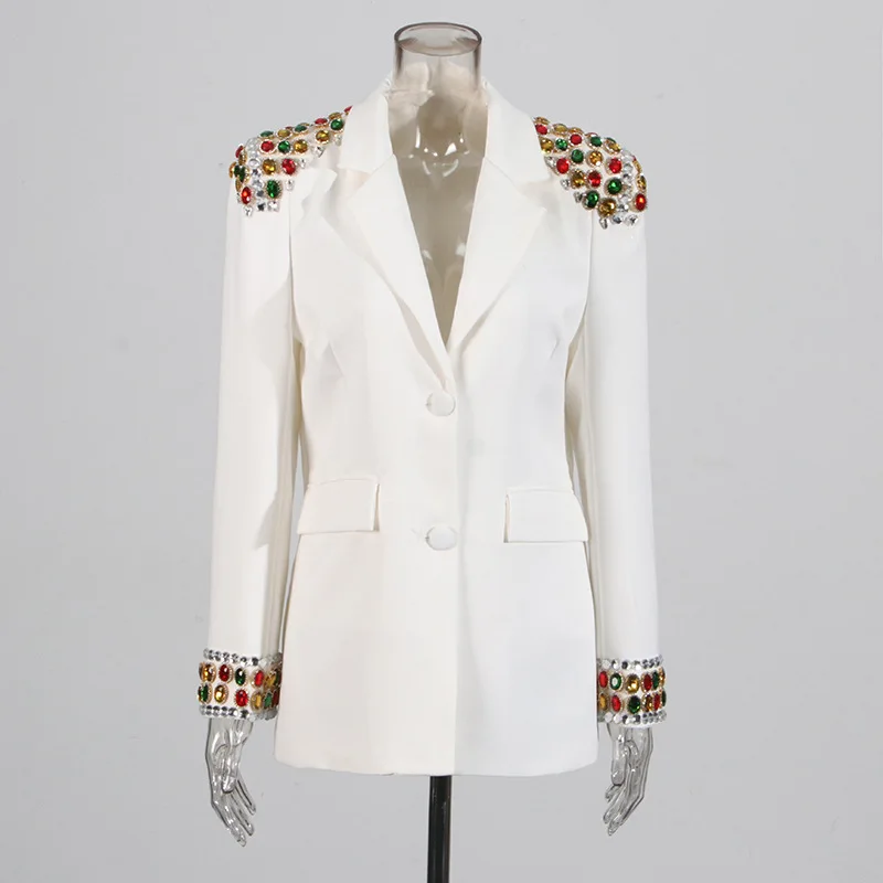 Australische show handgemaakte gekleurde diamanten kralen 2025 nieuwe high-end splicing ontwerp schouder gewatteerde blazer bovenkleding ropa mujer