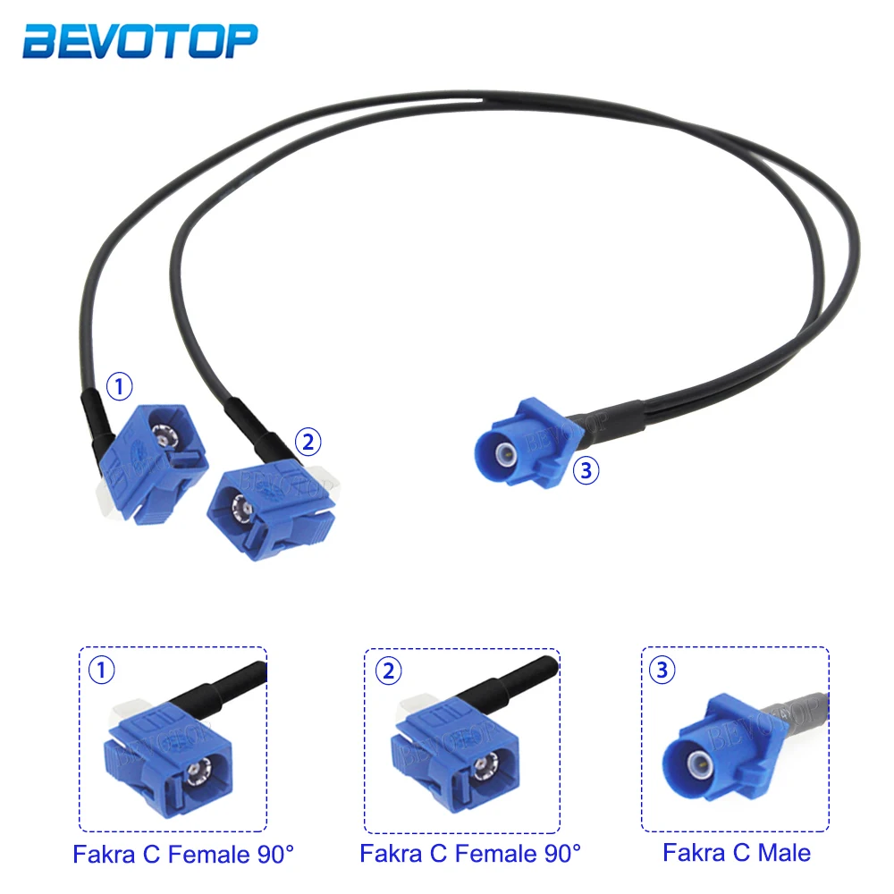 

1xFakra C штекер на 2x гнездо прямоугольный Y-образный кабель RG174 Автомобильный GPS антенный разветвитель Кабель для BMW Benz Android экран автомобильное аудио