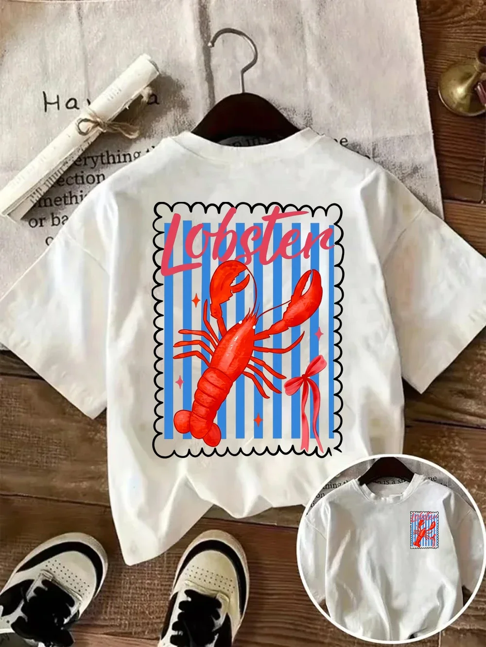 Summer Lobster Graphic Tee Marine Animal Printed Women's T-shirt Beach Vacation Top Casual Short Sleeve Fashion Streetwear Women