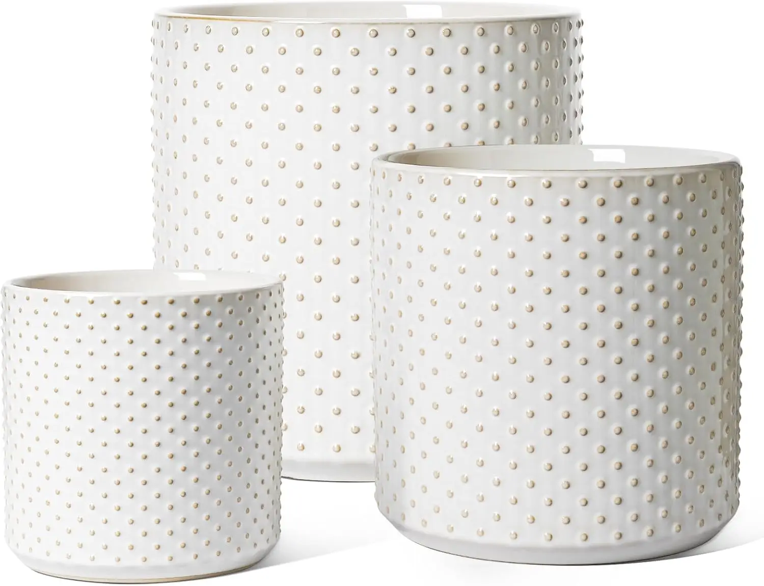 

Ceramic Pots for Plants, 10/8/6 Inch Indoor Planters with Draiange Hole, Silicone Plug & Mesh Pad, Modern Rasied-Dots Pots fo