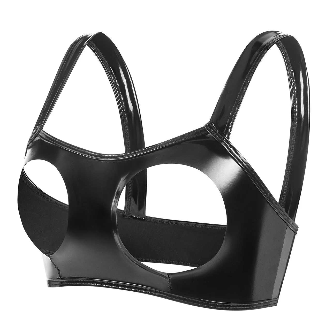 Vrouwen erotische uitgehold latex cupless bh tops open voorkant hete porno borst bloot lingerie sexy glanzende PVC lederen bralette