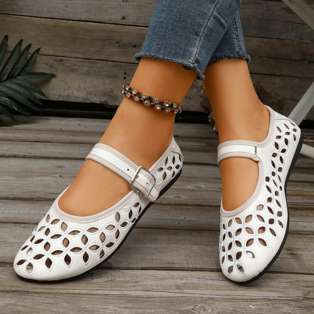 

2026 New Casual Fashionable Women's Summer Hollow Ladies Shoes Closed Toe Sandals Soft and Comfortable Ballet Flat Shoes