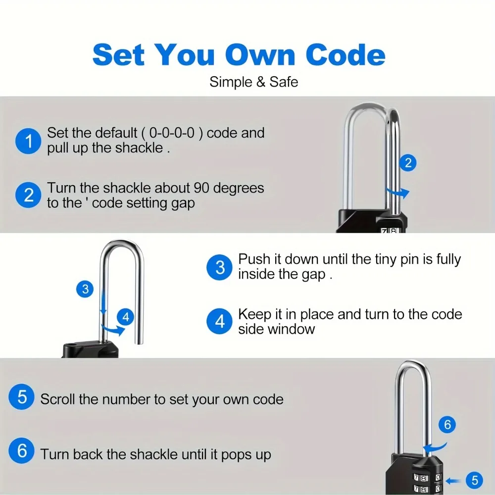 4 Digit Long Shackle Combination Padlock Waterproof Outdoor Password Security Lock for Gym Locker Locker Fence Gate Lock view 3