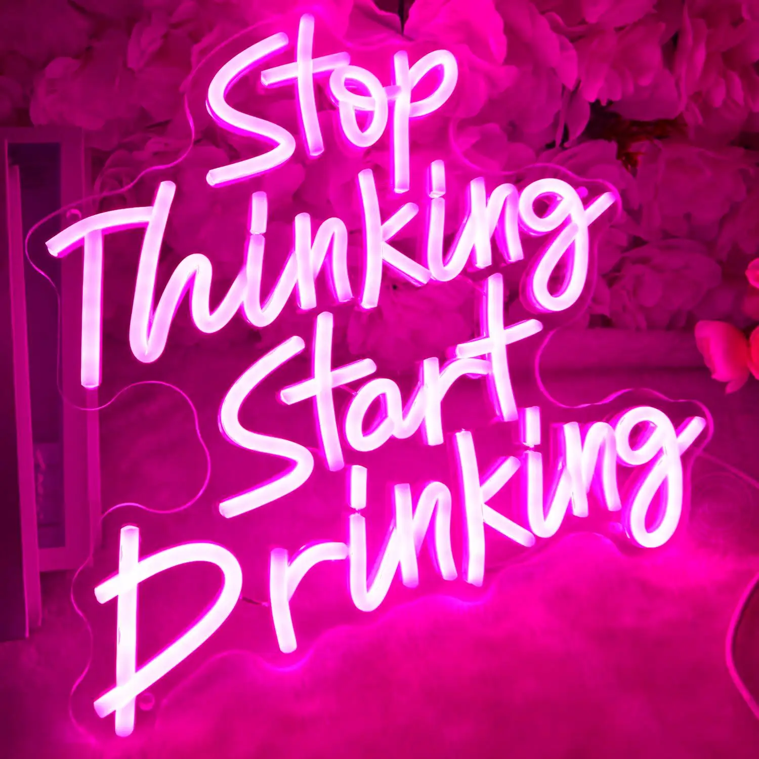 Stop Thinking Start Drinking Neon Sign Dimmable LED Light for Home Bar Pub Man Cave Garage Club Wall Decor Funny Quote Art Sign