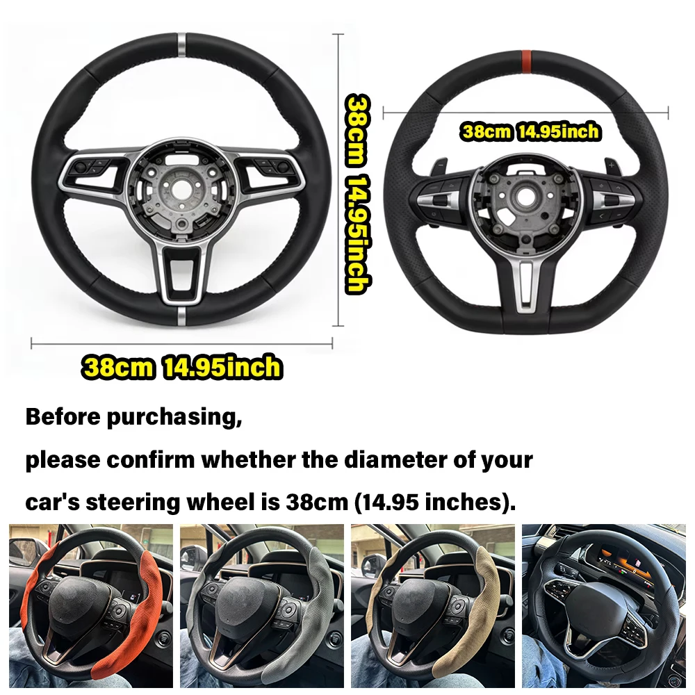 Universal D-shaped Round Car Steering Wheel Cover Ventilation Hole Leather Absorb Sweat Anti-slip Decoration Accessories 15inch