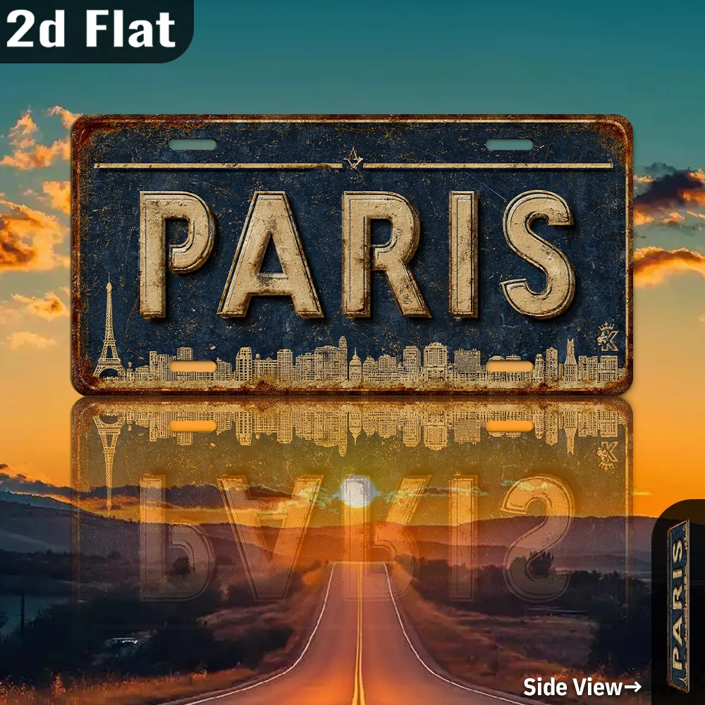 2D Flat, 1pc Vintage Paris Metal Wall Art Sign - 11.9