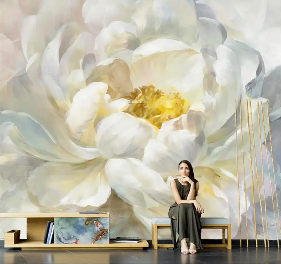 abstract flowers American pastoral aesthetic oil painting pattern wall paper living room TV background wall 3d wallpaper mural