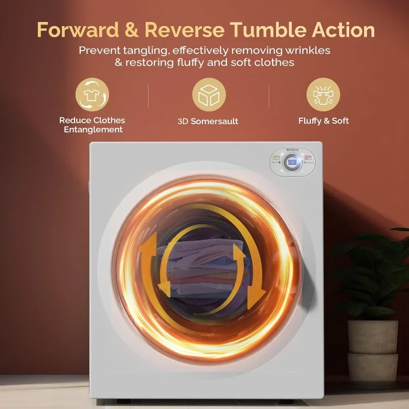 ROVSUN 2.6 Cu.Ft Portable Clothes Dryer, 1400W Fast Drying Front Load Tumble Laundry Dryer with Stainless Steel Tub