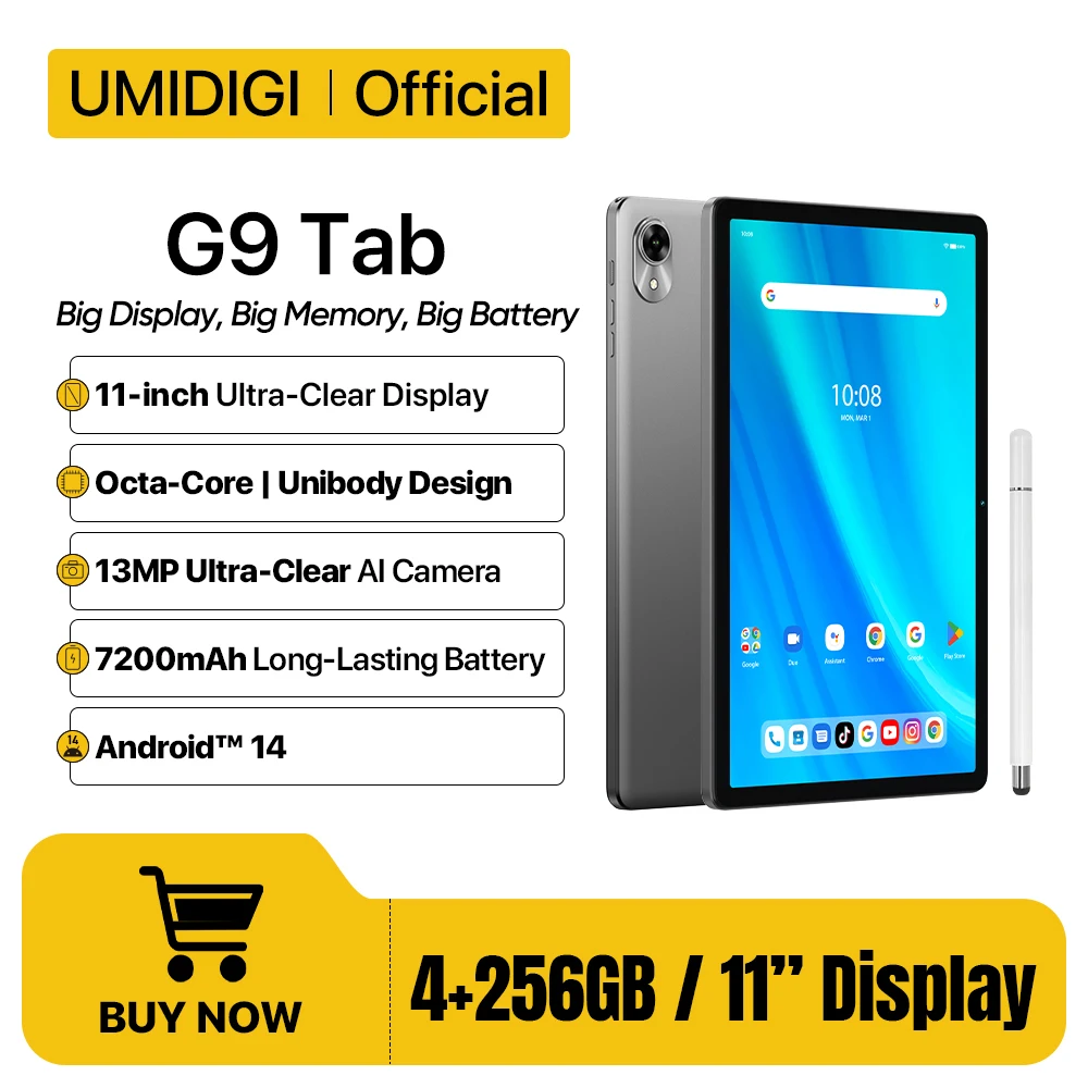 UMIDIGI G9 Tab Android 14 T606 8-Core 4GB 256GB 11” HD IPS 13MP+8MP 7200mAh Mega Battery 18W Charging SIM Card Android Tablet