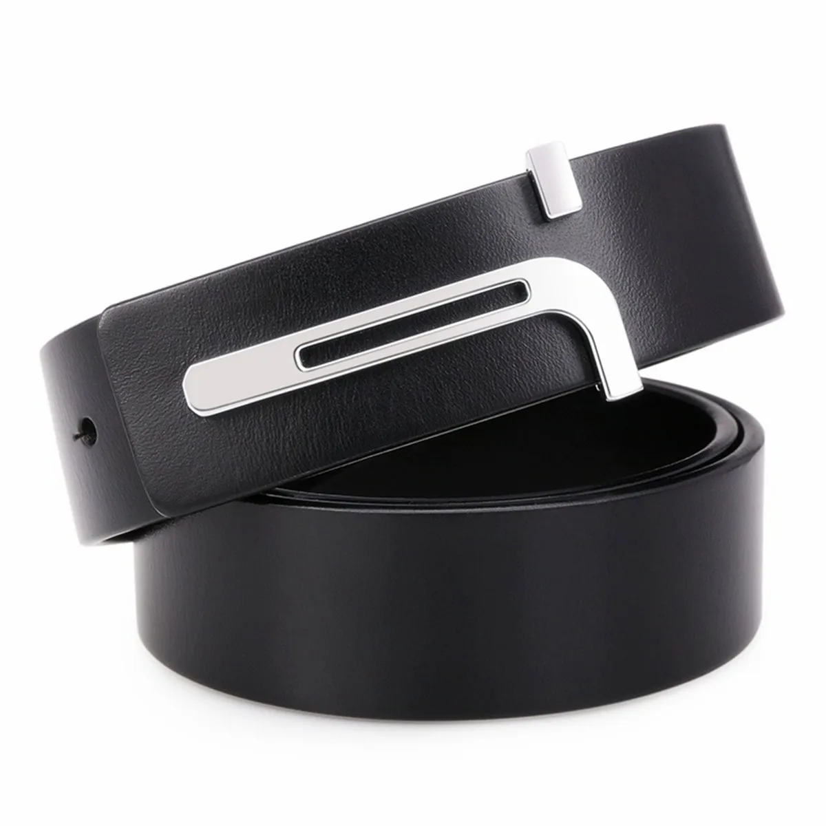 Modischer Business-Gürtel aus echtem Leder, 3,3 cm breit, für Herren, mit glatter Schnalle, passend zum Anzug, trendiges Accessoire – Detail 6