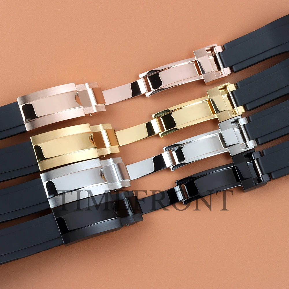 20mm NH35 Gold/Black Silicone Rubber Strap Folding buckle For GMT SUB NH35 NH36 Watch Case 40mm High Quality Rubber Bracelet