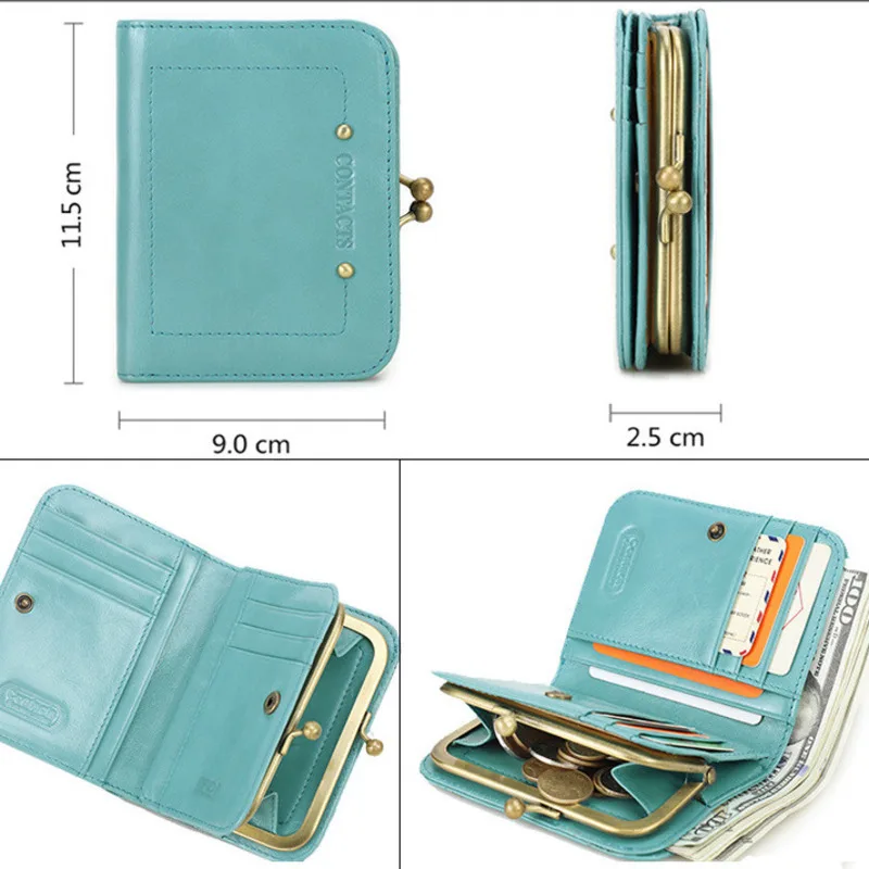 British Style Top Layer Cowhide  Anti-theft Brush Fashionable Metal Iron Hinge Zero Multi Functional Women's Leather Men Wallets