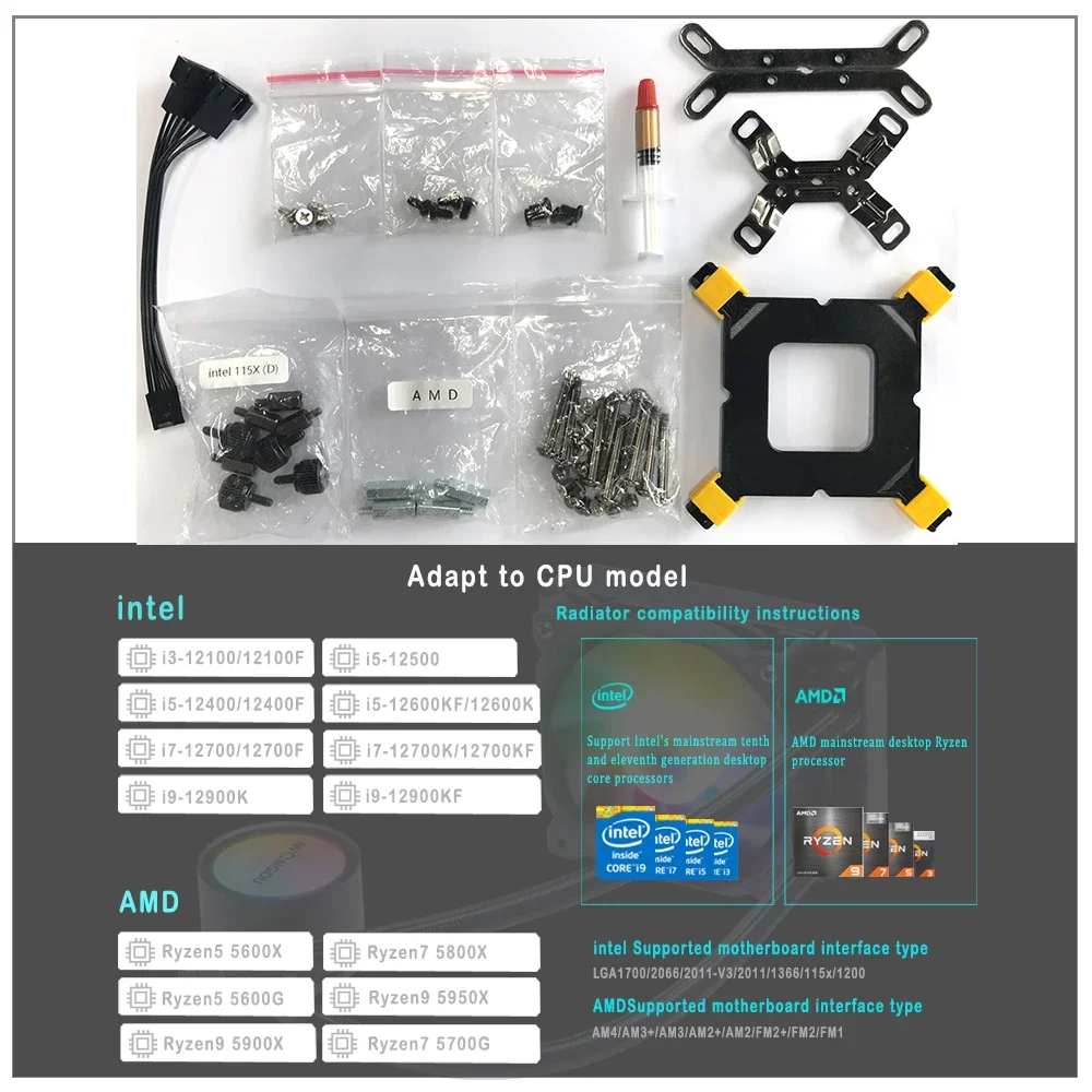 Refrigeración líquida para PC, Enfriador de agua de 120MM, AM4, 4 pines, Argb, cpu, IWONGOU x99, procesador, disipador térmico, ventilador para Intel 1700, 1200, 1151, AMD