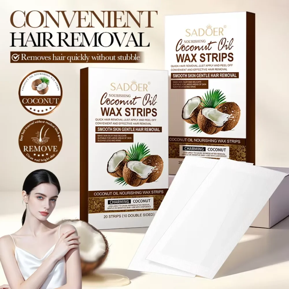 SADOER Coconut Oil Wax Strips for Body Hair Removal Double-Sided Pre-Waxed for Arms Legs and Underarms for Smoother Skin at Home