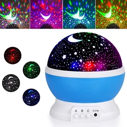 LED Bedside Lamp Projector Starry Sky Night Light Baby Room Decorative Lights Rotating Starry Nursery Moon Galaxy Table Lamp