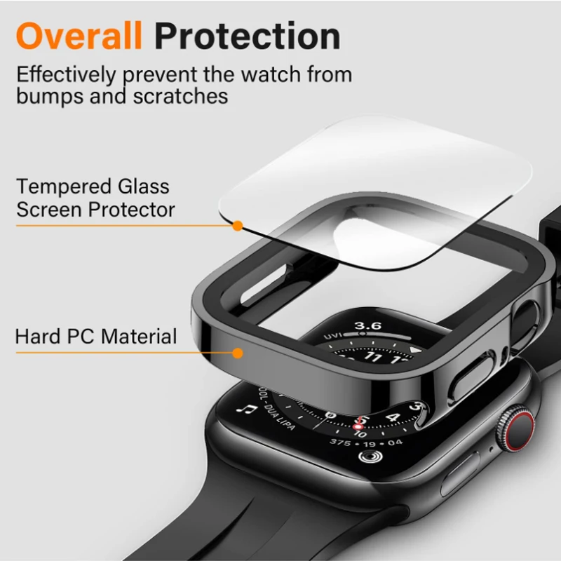 Tempered Glass Case for Apple Watch 9 8 7 41mm 45mm Screen Protector Cover Waterproof Hard Bumper iWatch Series 45 SE6 44mm 40mm