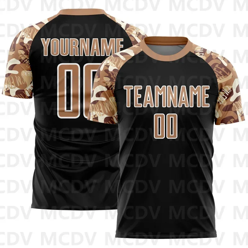 Custom Black Old Gold-White Camouflage Sublimation Soccer Uniform Jersey Personlized Team name and you name number T-Shirts