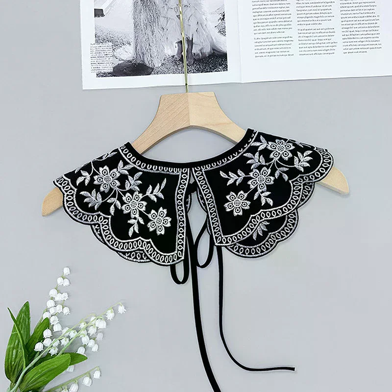 /HTF/Girls Lace Fake Collar Shoulder Wrap Detachable Mesh Embroidery Floral Lace Shawl Wrap Cape Half Shirt Collar Women