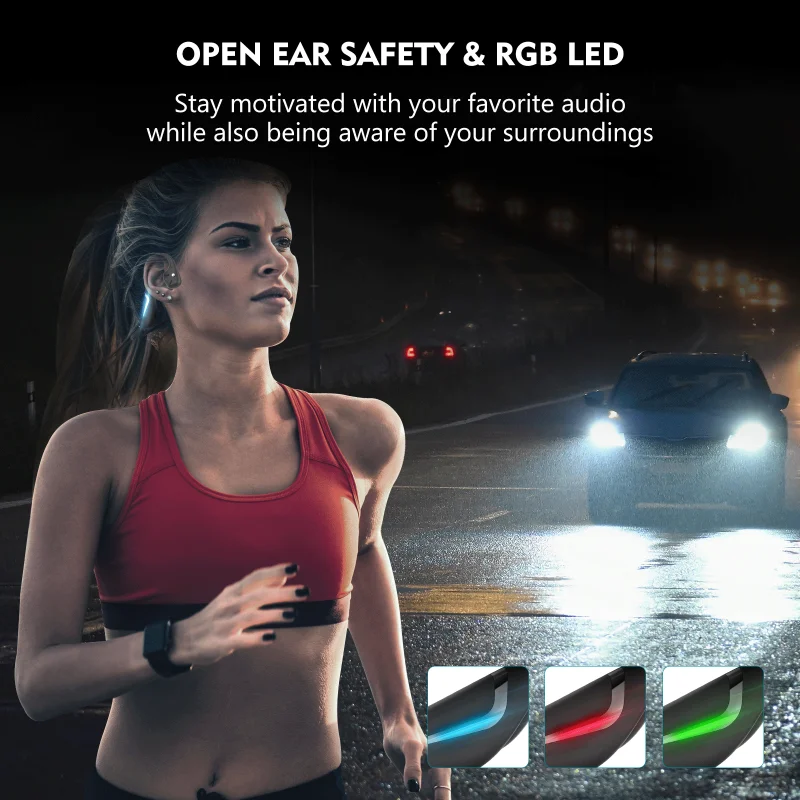 PARAMITA RGB Light Bone Conduction Headset Wireless Bluetooth Headphone with MIC BT 5.3 IPX7 Waterproof for Sport Night Running